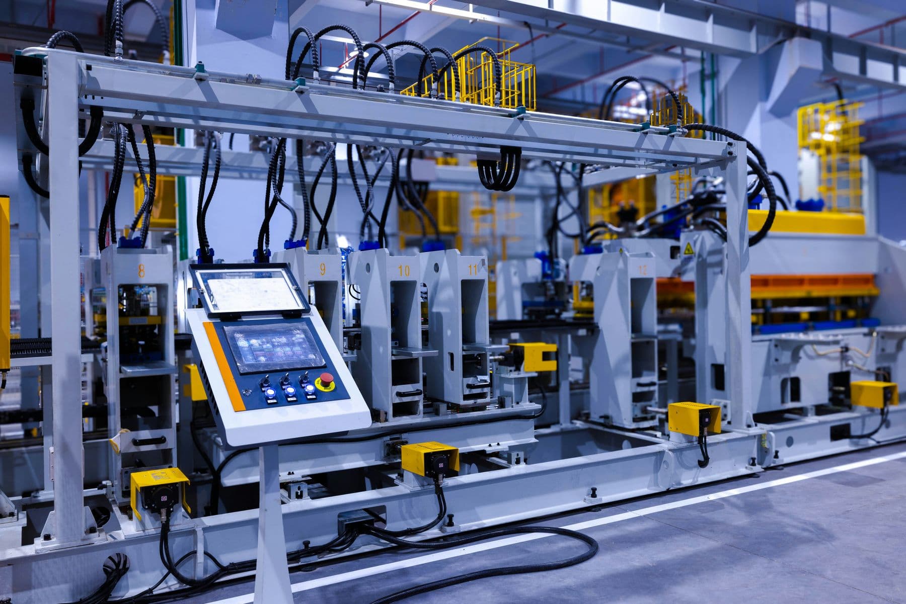 Touchscreen control panel mounted on an industrial machine